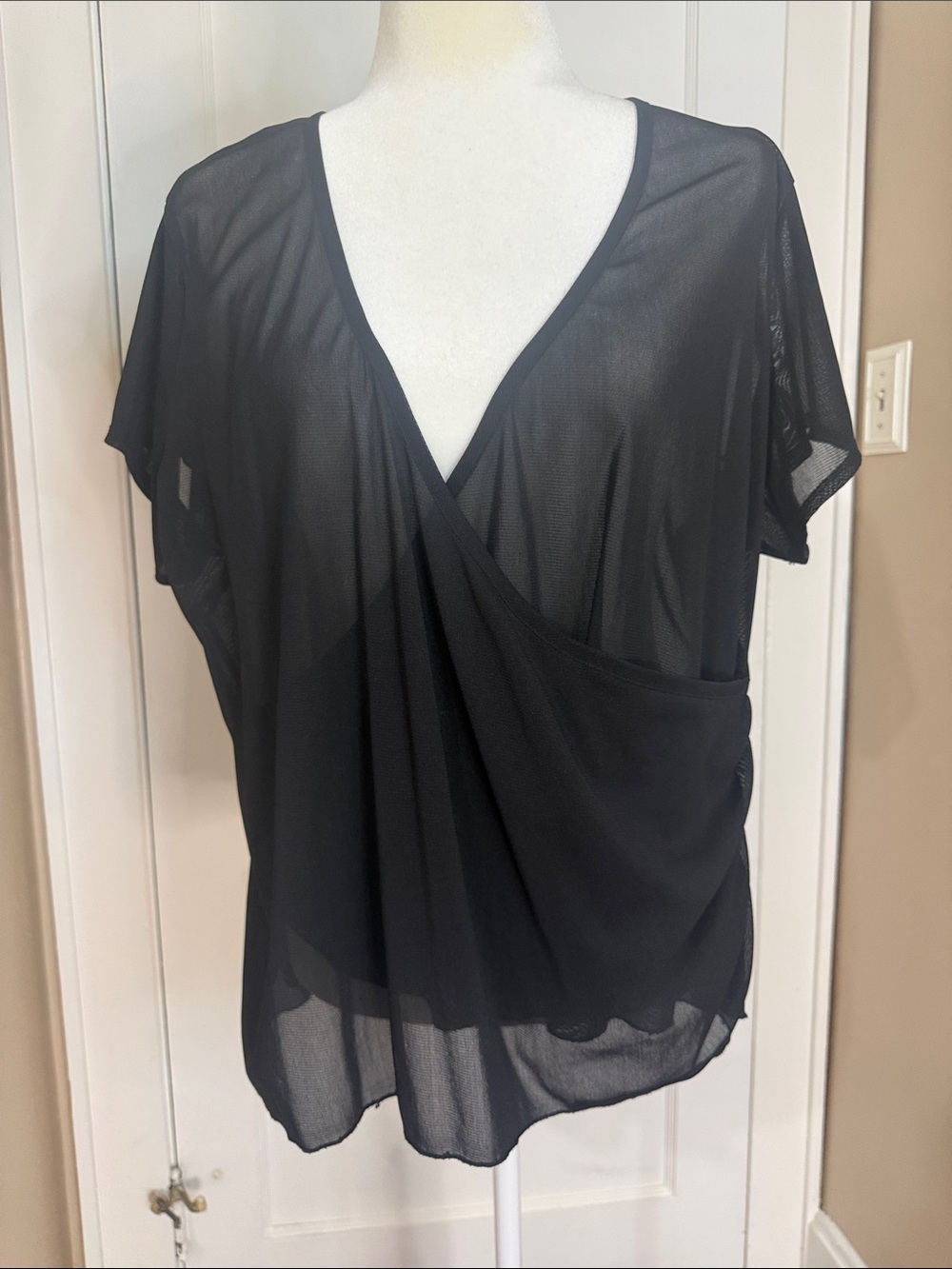 Fashion Bug Black Sheer Crossover V-Neck Blouse